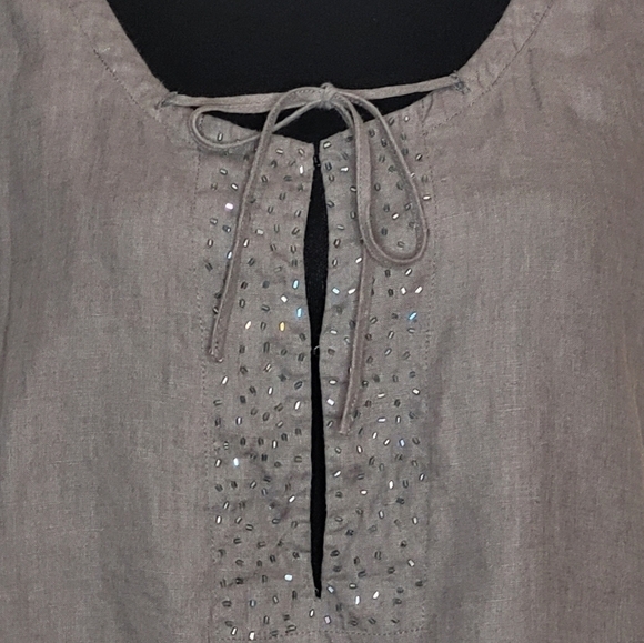 Eileen Fisher Taupe 100% Irish Linen Sleeveless Subtly Beaded Top - Size M - Picture 5 of 11